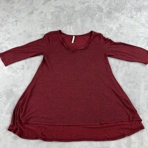 Lime n Chili Marled Knit Tunic Top Women's M Burgundy Boho Split Neck Casual